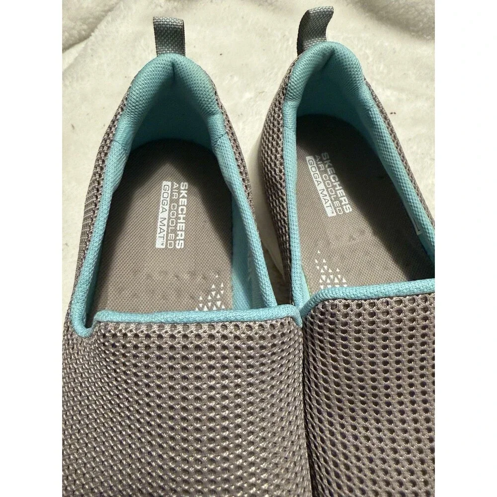 Skechers Air Cooled Goga Mat Walking Shoes Taupe Light Blue Mesh Size 8.5 - Picture 5 of 7